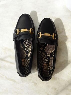 Roberto Cavalli Class Loafers Black Leather Gold Bit Size 7.5 to 8